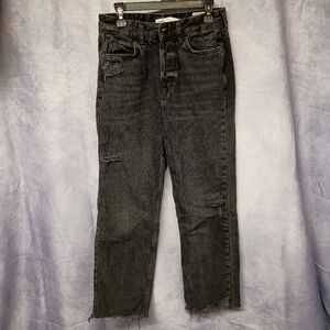 Zara High Waisted Distressed Black Jeans